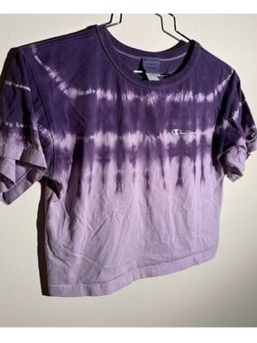 Champion Lavender to Deep Purple Tie-Dye Crop Athletic Tee